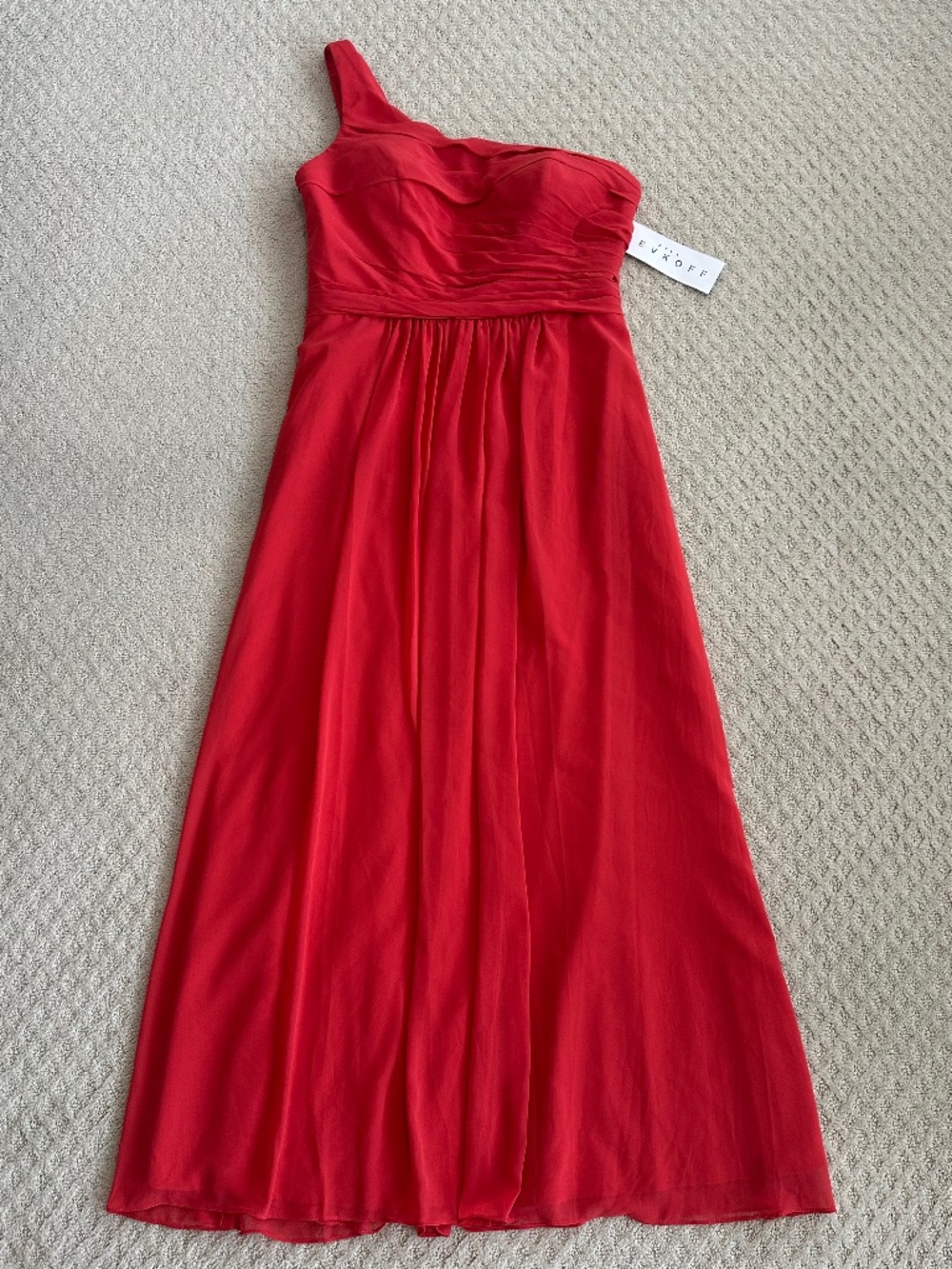Bill Levkoff One-Shoulder Chiffon Bridesmaid Dress Persimmon 16 Classic Prom NWT